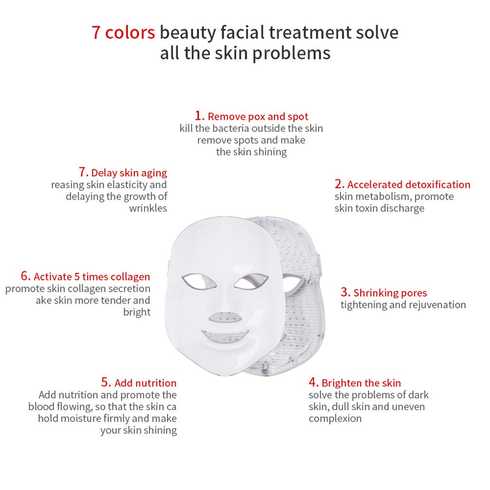 7 Color LED Máscara Light Therapy LED Máscara Photon Con Cuello, Colágeno Cicatriz Antiarrugas Antiarrugas Cuidado De La Piel Coreana Máscara Facial Para El Cuidado De La Piel Máscara LED