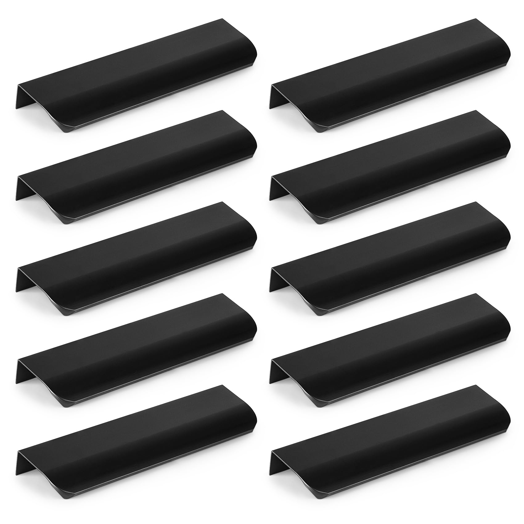 10 Pack Black Finger Edge Pulls for Concealed Cabinet, Kitchen, Bathroom Drawer Handles - Stainless Steel, 150mm, Black