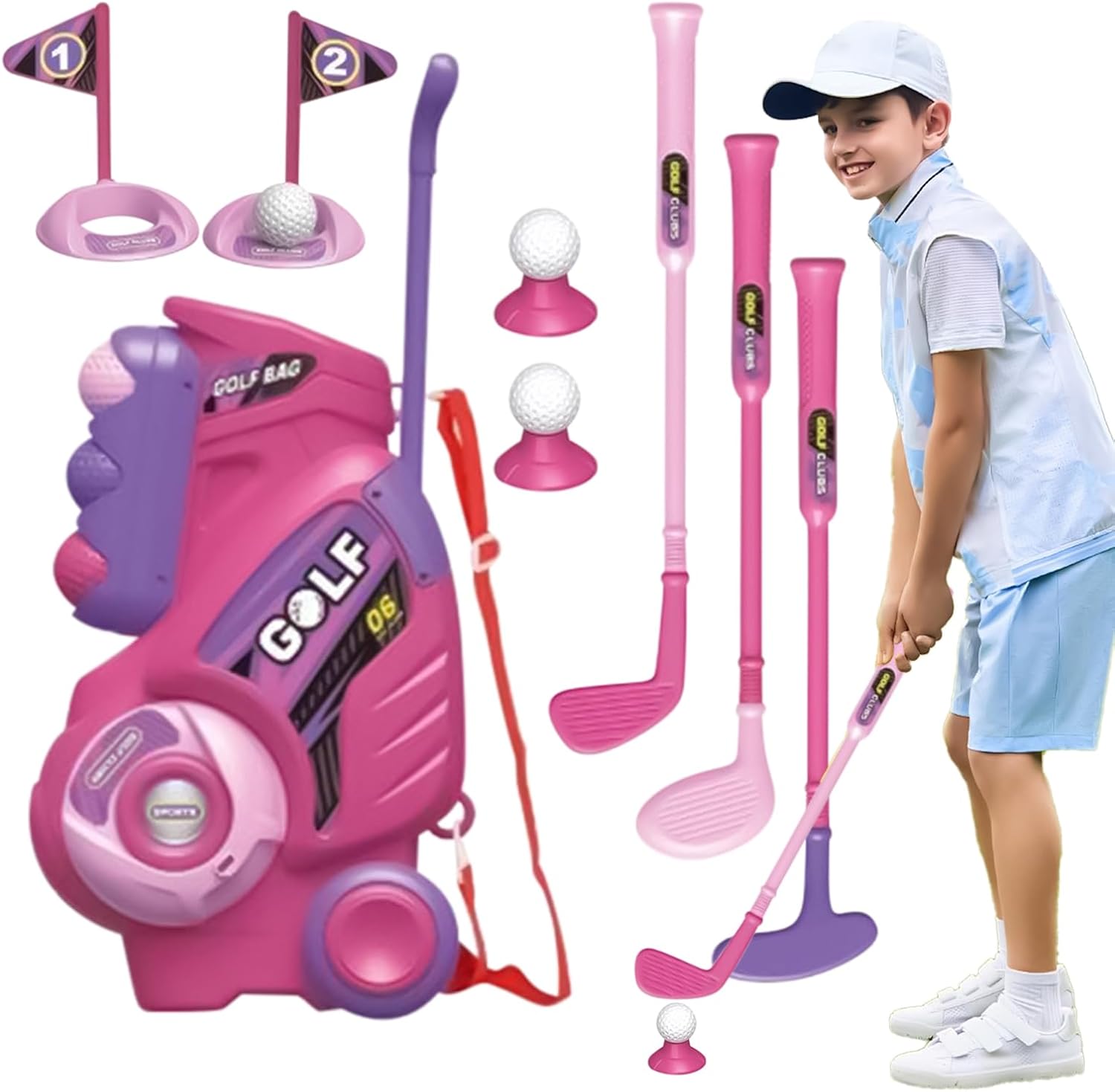 Golf Set, Portable Club Kit, 5-Piece Mini Golfer Clubs with Colorful Balls, Sports Toy Accessory, Kids Golf Set with Carry Bag, Training Play for Backyard and Home