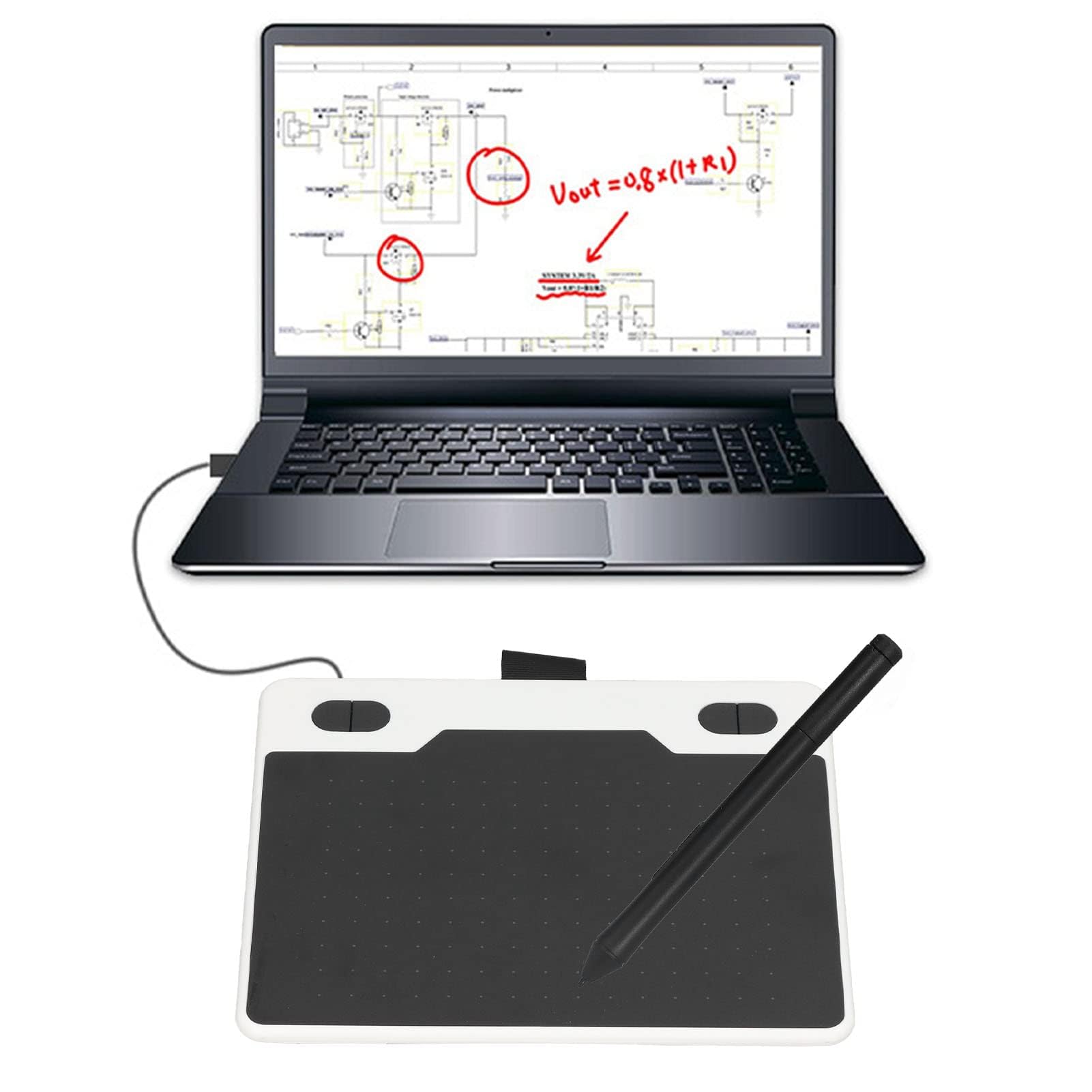 Tablette Graphique à Dessin, Grande Tablette à Dessin 5080LPI avec 4 Touches Personnalisables, Stylet Passif de 8192 Niveaux de Pression, Tablette Graphique pour Vista OS X Android(Blanc)