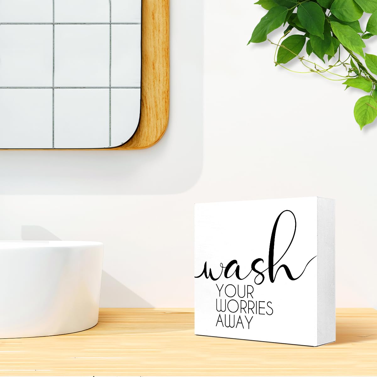 Lustige Badezimmer-Holzblock-Schilder, Wash Your Worries Away, Holzkistenschild für Badezimmer, Regal, WC, Toilette, Zuhause, Tischdekoration, rustikales Badezimmerschild, Dekor V562