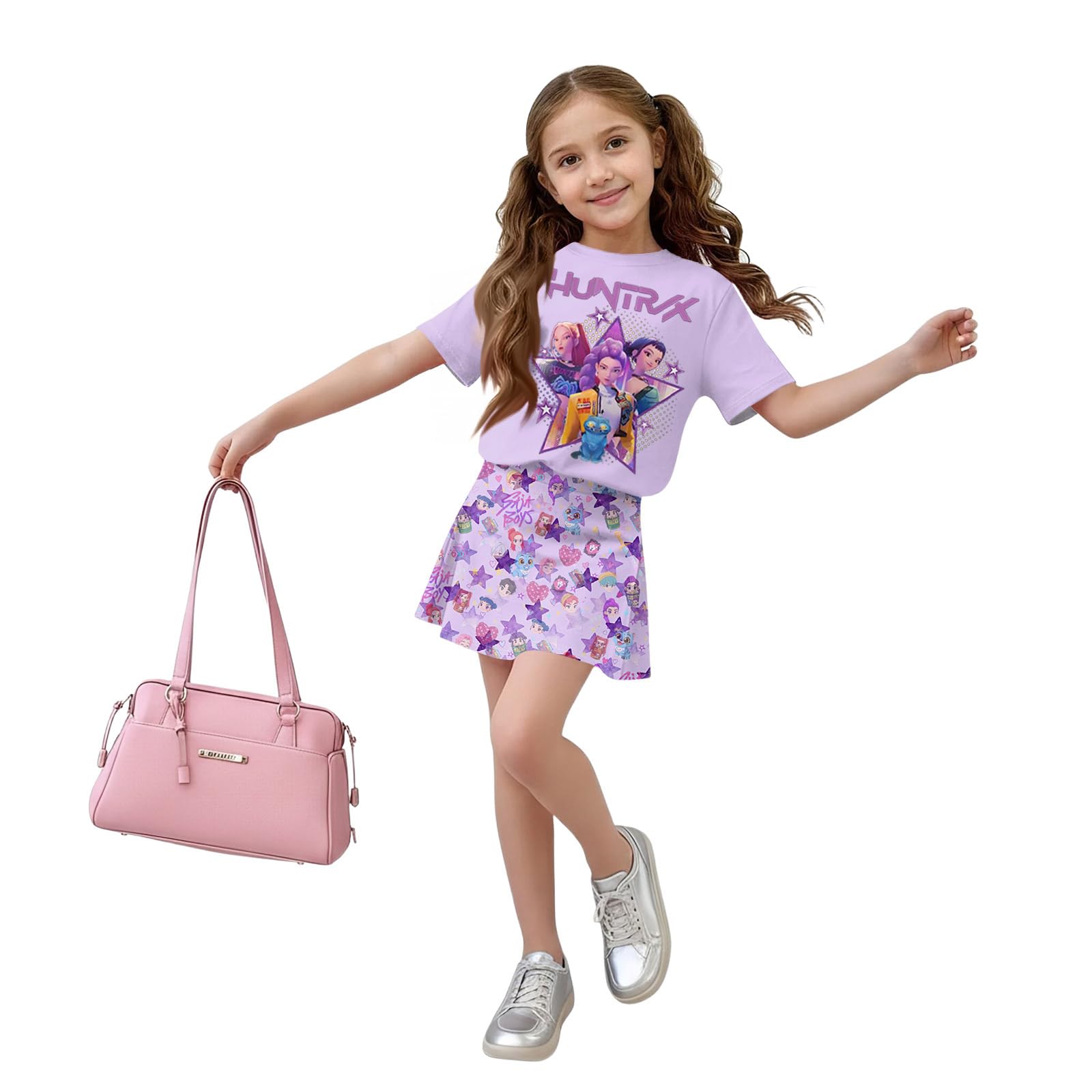 K Pop Short Sleeve T-Shirt and Skirts Outfits Set for Girls Hunters Girl's Anime Graphic Tees De-Mon Summer Sets — view 3