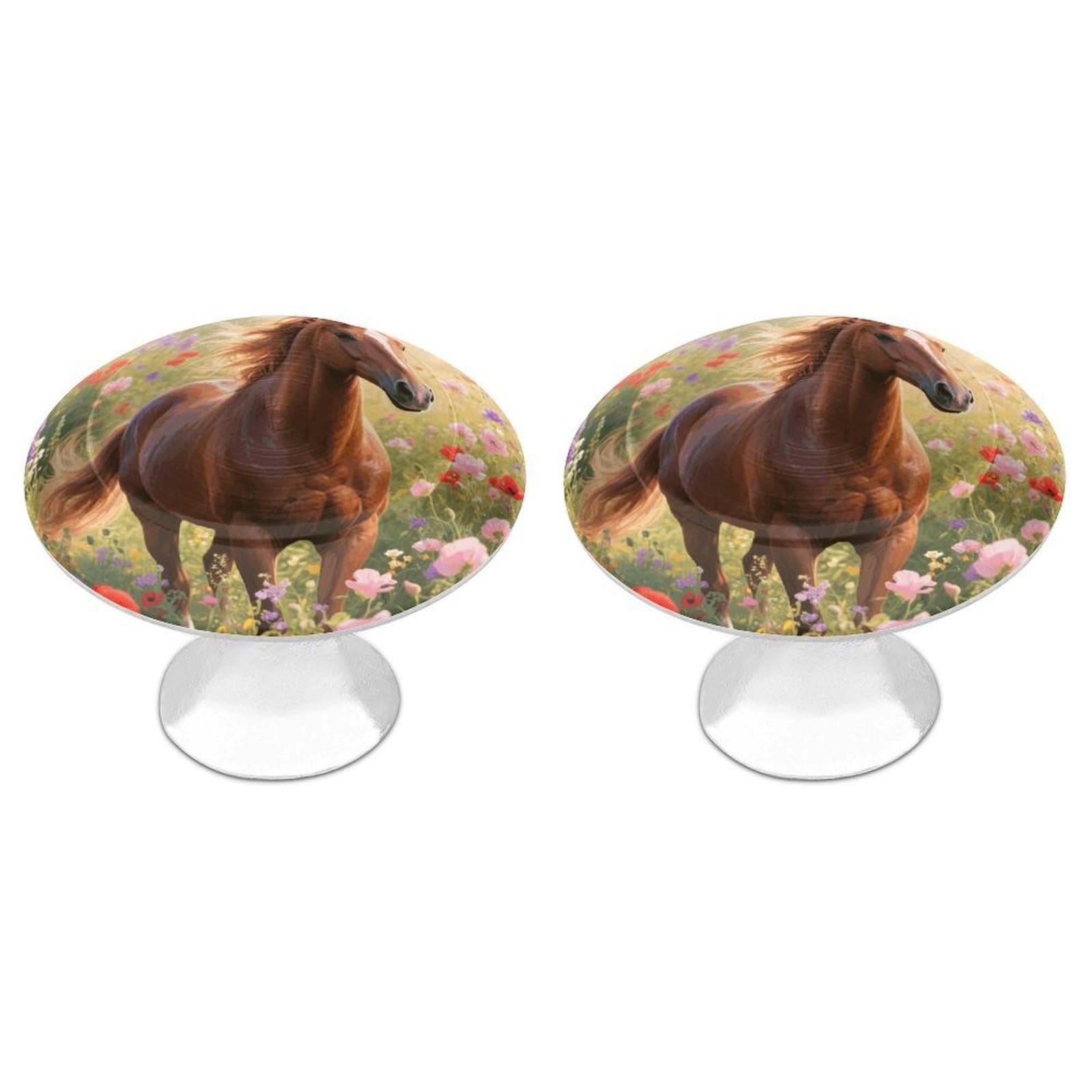Maccbn Style-2 2 Pack 1.1" Round Floral Horse Drawer Knob Stainless Steel Kitchen Cabinet Knob Pulls With Screws Hardware Decorative Handles Knobs For Dresser Cupboard Closet Door Wardrobe Easy Install