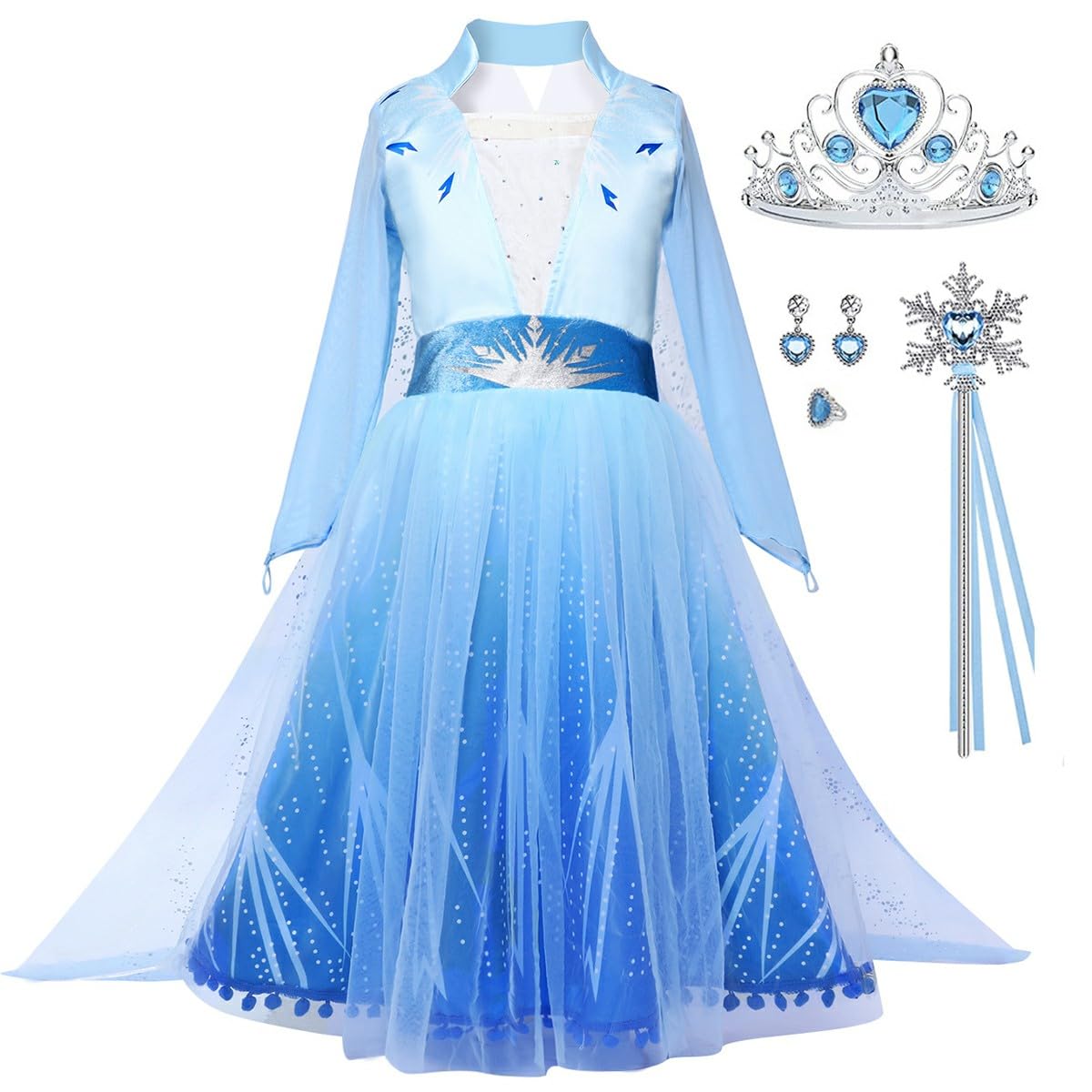 Luzlen Girls Princess Costume Kids Queen Halloween Cosplay Party Blue Dress with Accessories