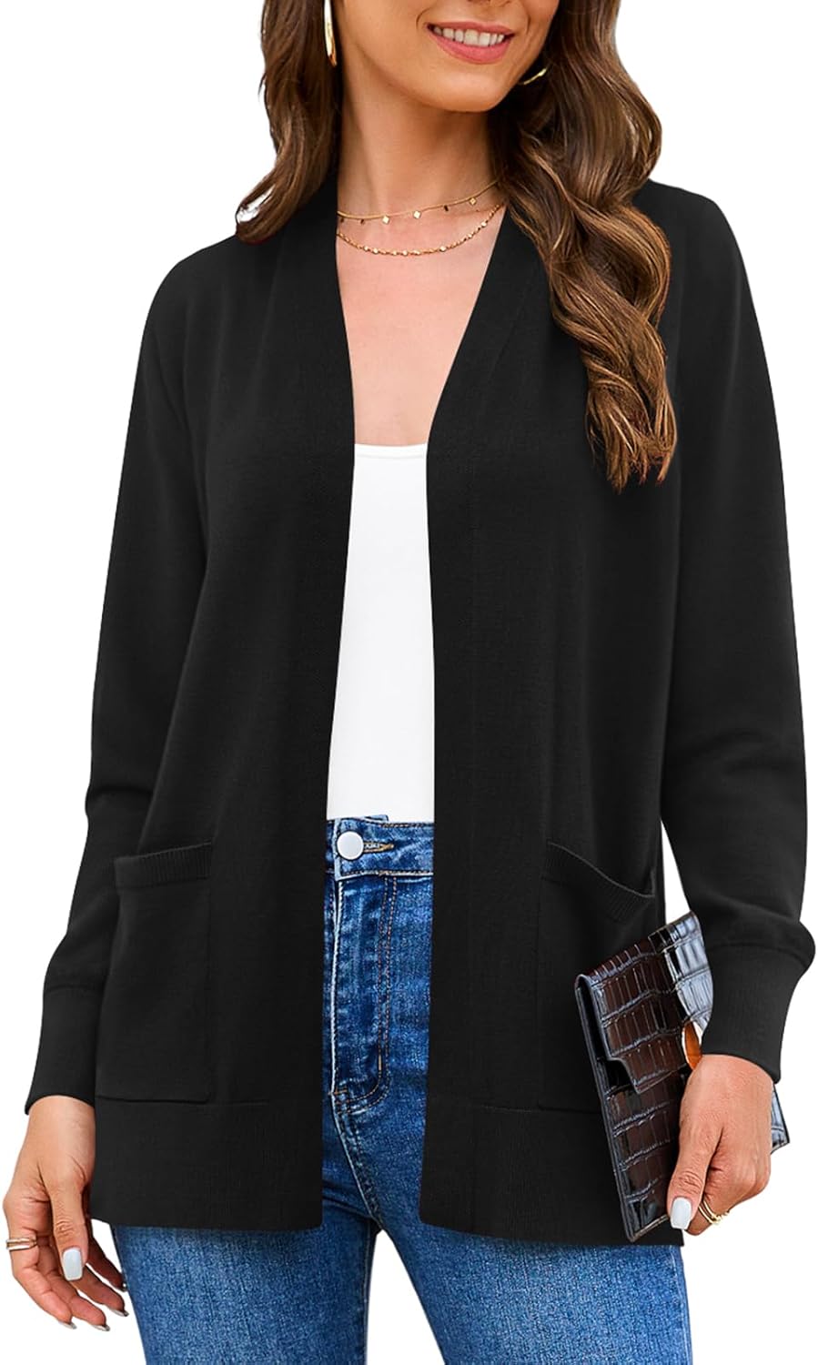 Women Vests Fashion Casual Sleeveless Cardigan Sweaters Soft Knit Dressy Ladies Sweater Vest with Cozy Large Pockets - Image 3