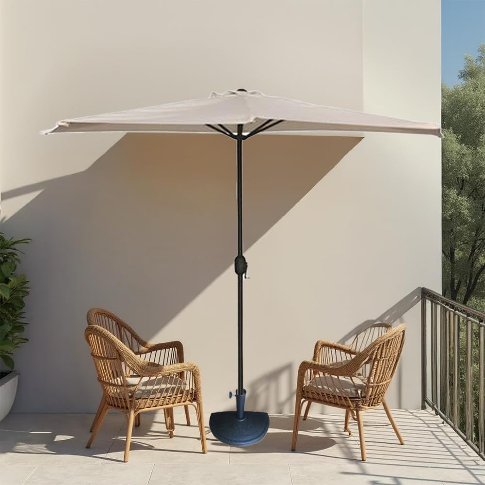 Ombrellone Mezzaluna 300x150x250h da Muro e Parete Palo Ø38 mm - Salvaspazio, Terrazzo, Balcone, Manovella, Protezione UV, Parasole, Idrorepellente - Base Inclusa
