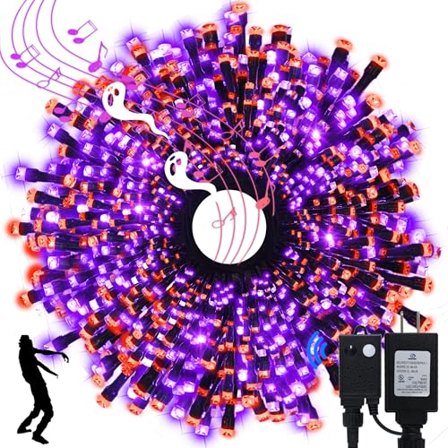 echosari Connectable 400 LED Halloween String Lights, Motion Sensor Scary Sound 66Ft Orange and...