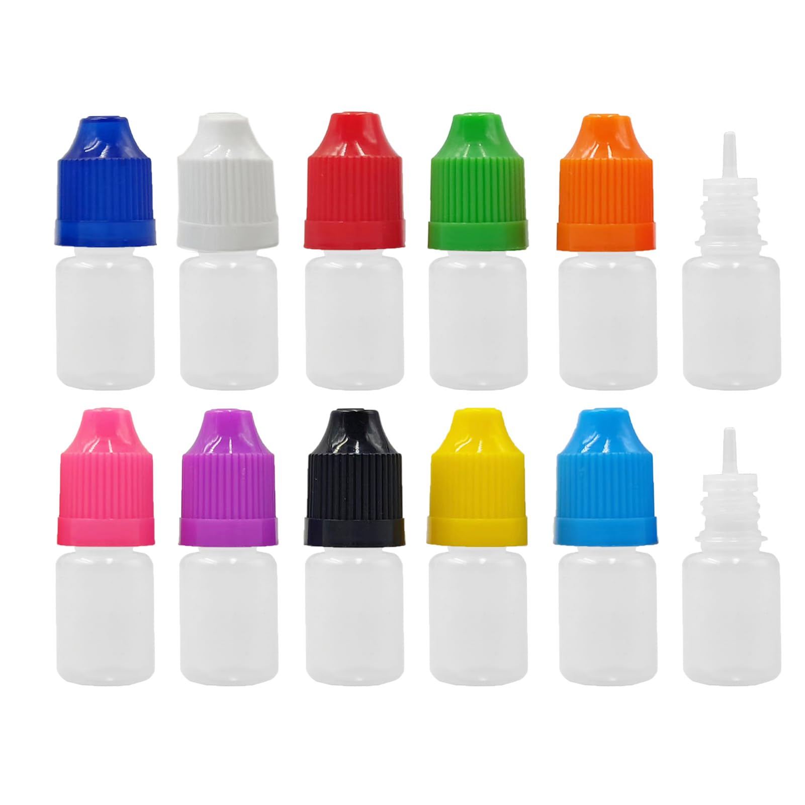 Xiaonan Mixed Caps 5 Pack X 5Ml Ldpe Plastic Squeezable Eye Dropper Empty Bottles (Bottles + Mixed Colour Caps + Tips)