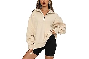 YLDUJ AMUM Womens Oversized Half Zip Sweatshirt Drop Shoulder Pullover