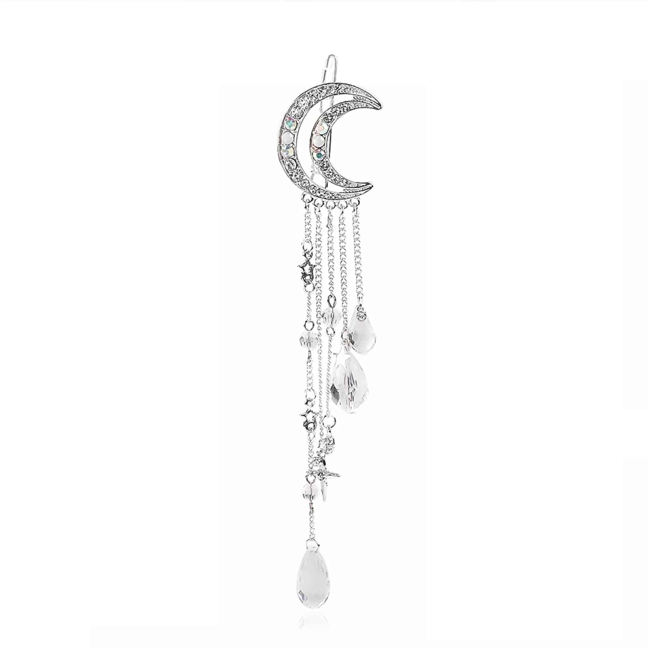 RVM Jewels Silver Hair Pin Stylish Moon Shaped Rhinestone Crystal Tassel Long Chain Beads Dangle Hair Clip Hair Jewelry for Women and Girls (B09LGVH6Q6) Amazon Price History, Amazon Price Tracker