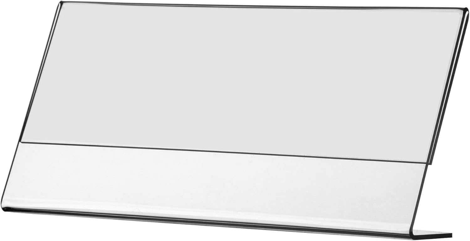 Marketing Holders Acrylic Sign Holder 8.5 x 4 Clear Side Load Horizontal Slant Back Desktop Display for Nameplates Certificates Product Info Titles and Place Settings