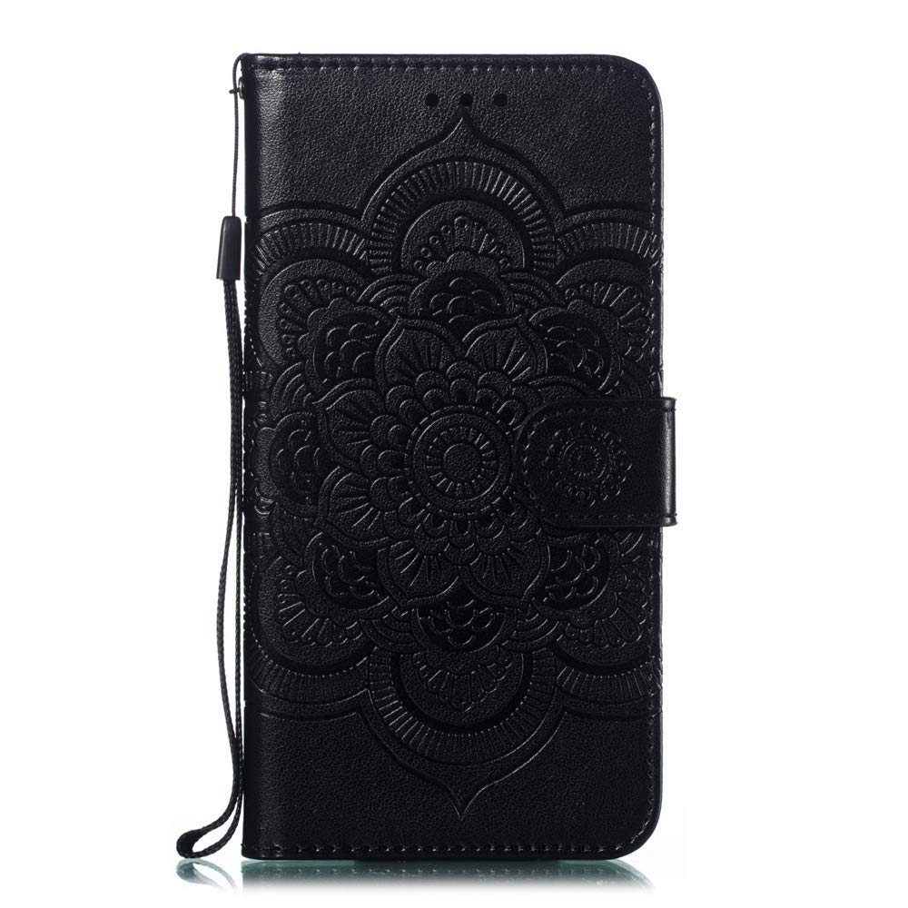 LEECOCO for Galaxy A30 Case Mandala Embossing Luxury PU Leather Flip Notebook Wallet Bookstyle Magnetic Stand Card Slot Folio Bumper Protection Cover for Samsung Galaxy A20 / A30 Mandala Black LD