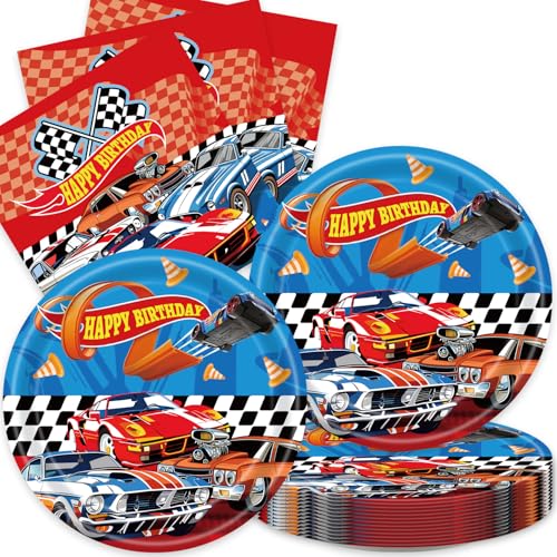40Pcs Race Car Birthday Supplies RacecarThemed Birthday Plates and Napkins Supplies Hot Cars Baby Shower Decorations Wheels Party Decorations