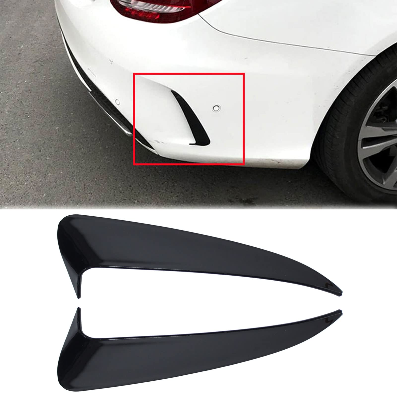 Doo Engy Heckstoßstange Spoiler Splitter Diffusor Heck Stoßstange Flossen Flaps Entlüftungsabdeckung Lüftungsgitter Verkleidung schwarz hinten Links und rechts für C Klasse W205 ab 2015