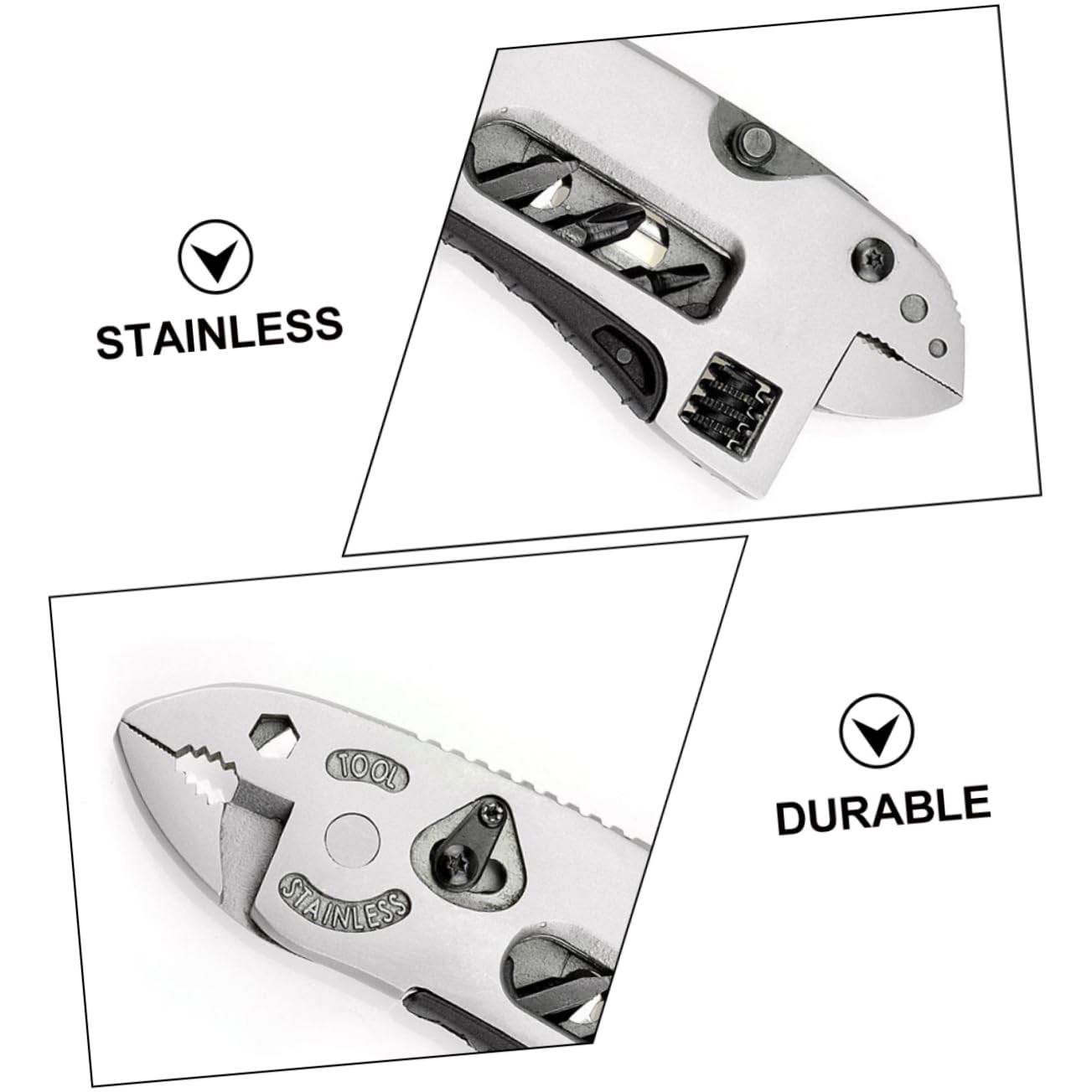 Operitacx Pince Multifonction en Acier Inoxydable Argentée Portable, 2 Pièces, Outil D'extérieur Polyvalent pour Chasse et Pêche, Clés Multi-usages Pratiques