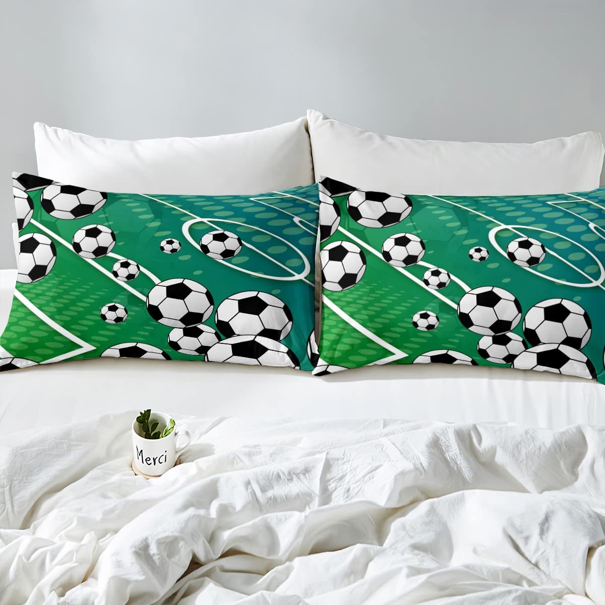 Set Biancheria Da Letto Sport 4 Pezzi - Letto Matrimoniale, Morbido Microfibra, Tema Baseball/Calcio - 3