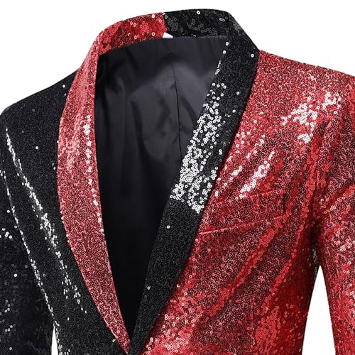 Men's Sequin Shiny Blazer Color Block Prom Suit Jacket One Button Party Sport Coat2