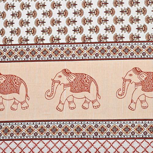 Image of 100% Cotton Single Bedsheet with 1 Pillow Cover | 240 TC Pure Cotton Flat Bed Sheet | Traditional Jaipuri Printed Bedding Set | Soft & Breathable | 60 x 90 Inch (Rangmahal Single 74)