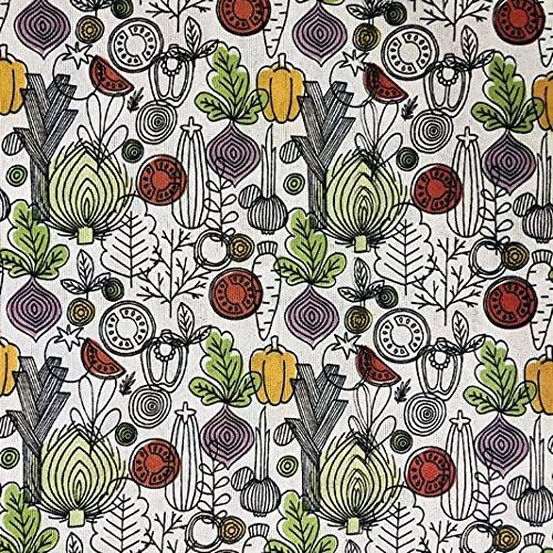 Tela de Loneta Estampada por Metros. Lonetas de Cocina. Telas para Tapicería y Decoración. Ancho de 2,80 Mtrs. 50% Algodón - 50% Poliéster. 1 Mtr. (Verduras)