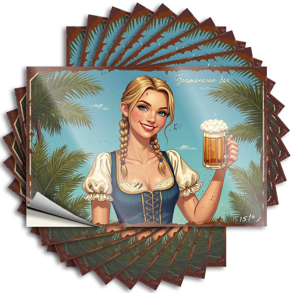 Fzfn Women's Colour Lettering Sticker Happy Tiki Bar Decorations Bumper German Beer Garden: A Tropical Escape With Frosty Mug In Hand - No Residue Decals For Colorful(6X9cm)