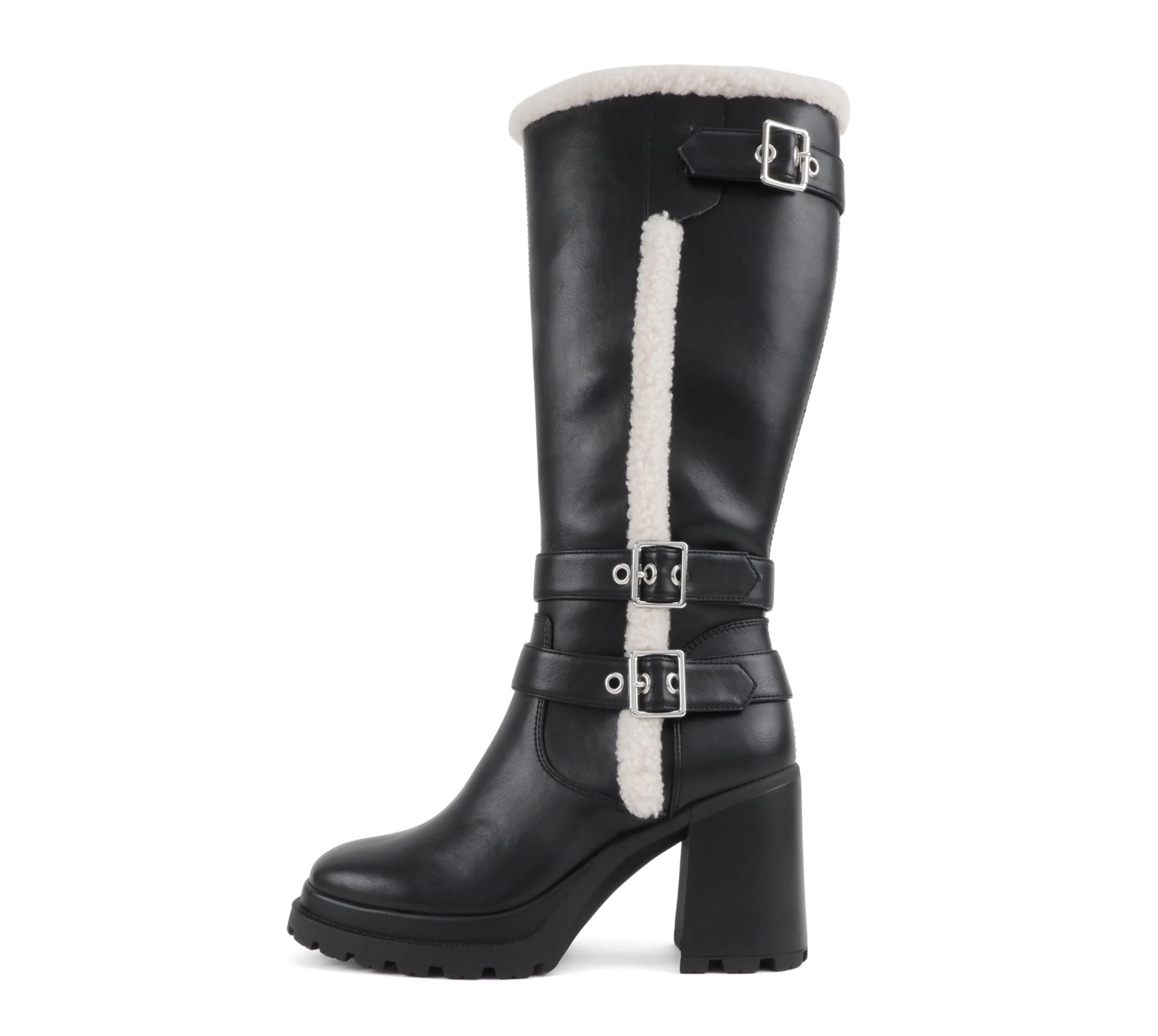 Soda Jamila - Women Square Toe Fleece-Lined Knee-High Boot with Side Zipper