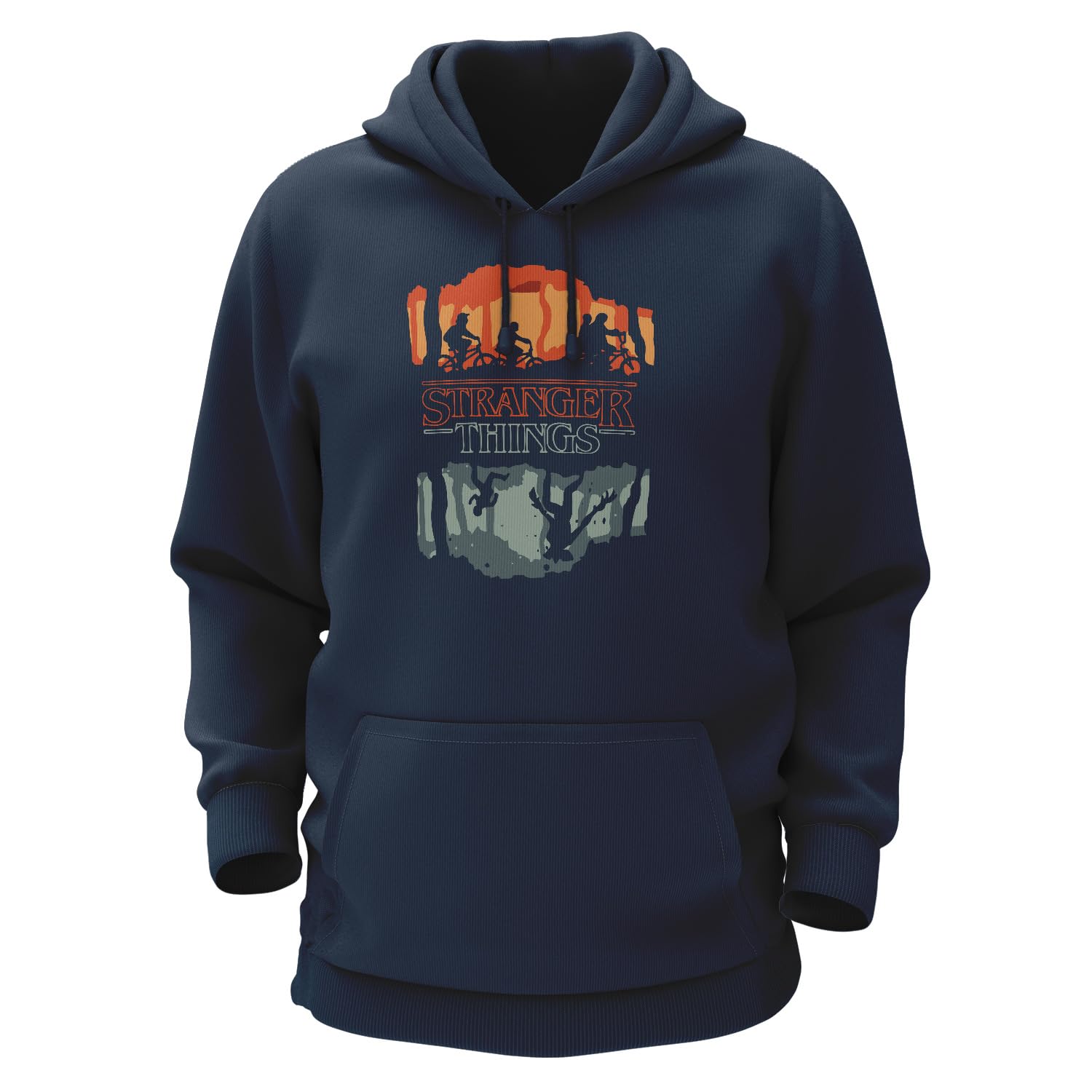 THE PRINT PLATTERStranger Things Navy Blue Cotton Hoodie Bio Wash | Netflix and Chill 330gsm Sweatshirt with Hood for Winter |H39