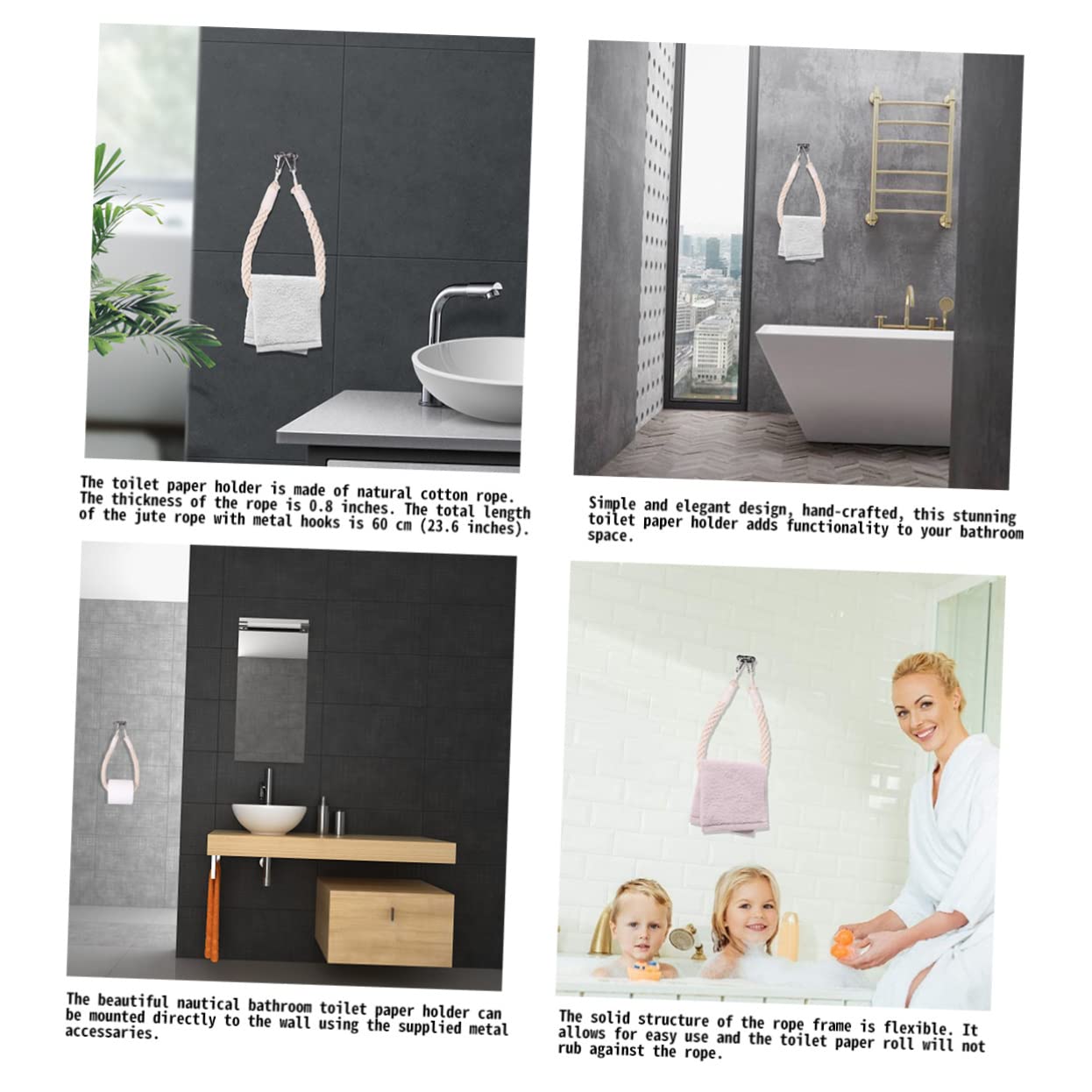 Housoutil Toilettenpapierhalter Flexibles Design aus Baumwollseil mit Metallhaken Handgefertigt im Maritimen Stil für Badezimmer für Ferienhaus und Badezimmerwand