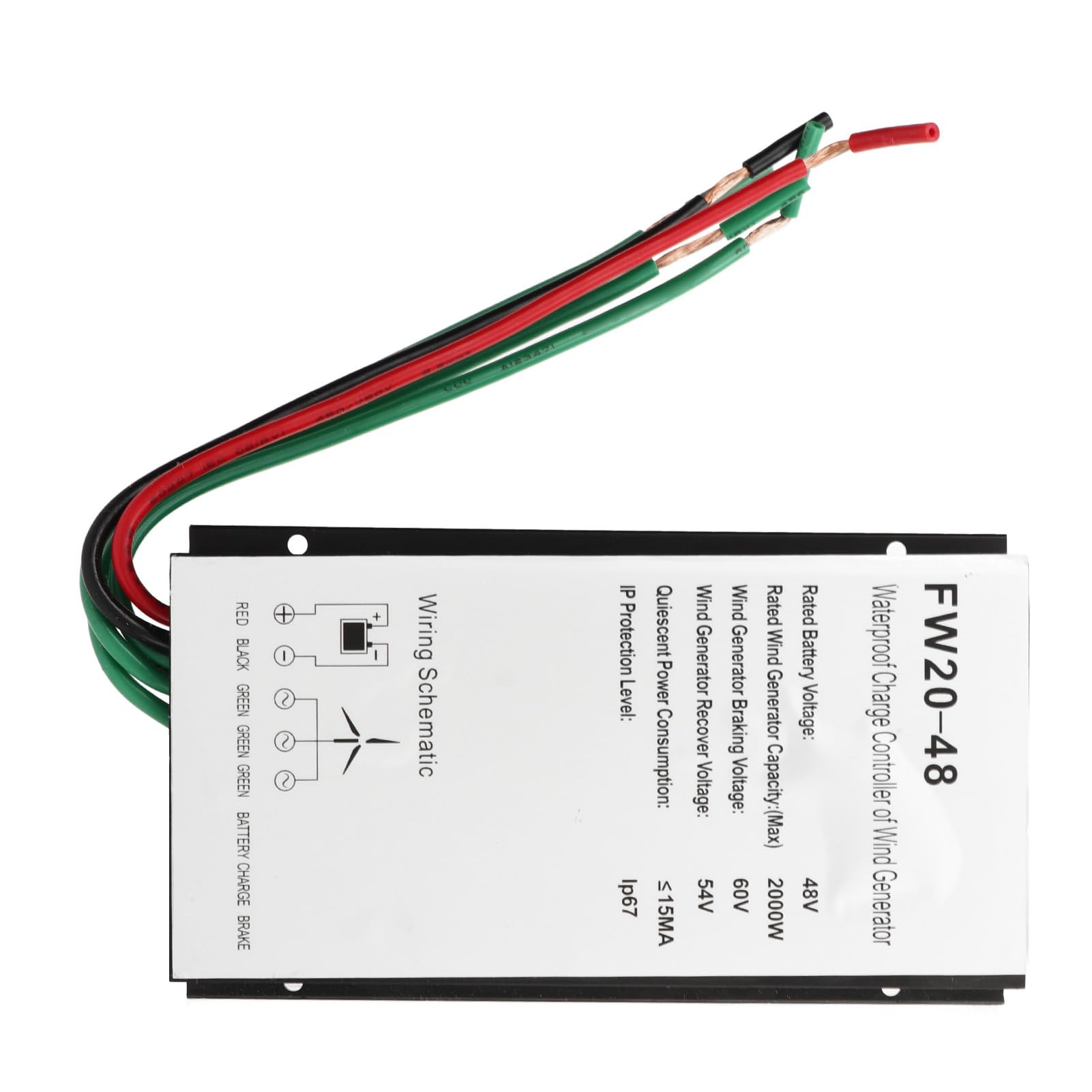 Hyuduo Windturbinenregler, 48 V, 2000 W, Aluminiumlegierung, Wasserdicht, PWM-Windgenerator-Laderegler mit Automatischer Spannungserkennung, Bremsschutz für Straßenlaterne, Gartenleuchte