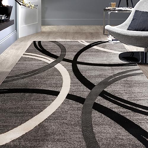 Rugshop Modern Wavy Circles Design Area Rug 5’3″ x 7’3″ Gray