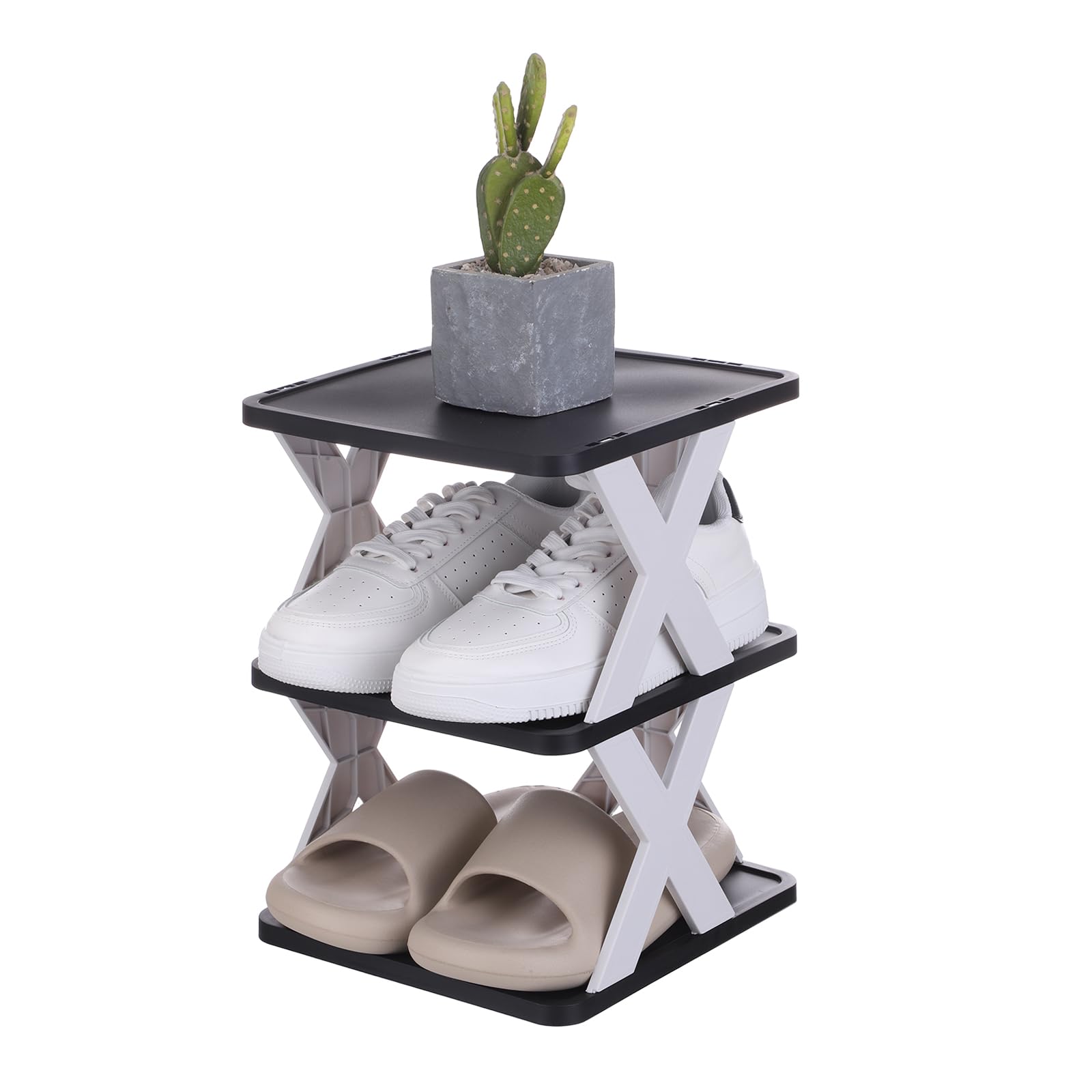 sourcing map 3-Tier Plastic Shoe Rack Vertical White/Black
