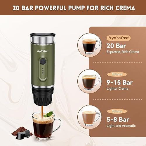 Miniatura 3 de Máquina de café expreso portátil con batería de 9600 mAh, diseño ultraligero, cafetera apta para viajes, autocalentamiento de 20 bar con cápsulas NS