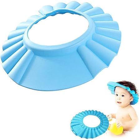 Amazon Co Jp シャンプーハット 子供 洗髪用帽子 お風呂 防水帽 水漏れない樹脂 サイズ調節 ブルー ベビー マタニティ