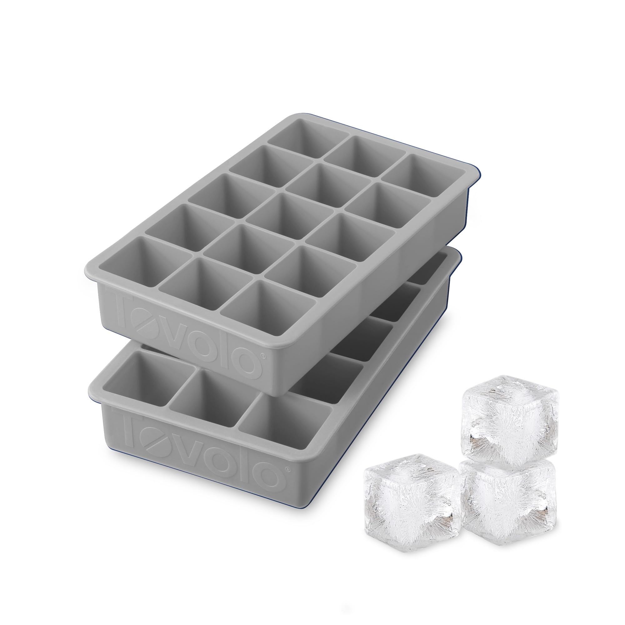 Tovolo Silicone Ice Cube Tray Oyster Gray Pack of 2 BPA Free Ice Tray Mold for Coffee Drinks Cocktails, Dishwasher Safe Easy Release Perfect 1 Inch Cube Ice Tray for Whiskey Bourbon Spirits