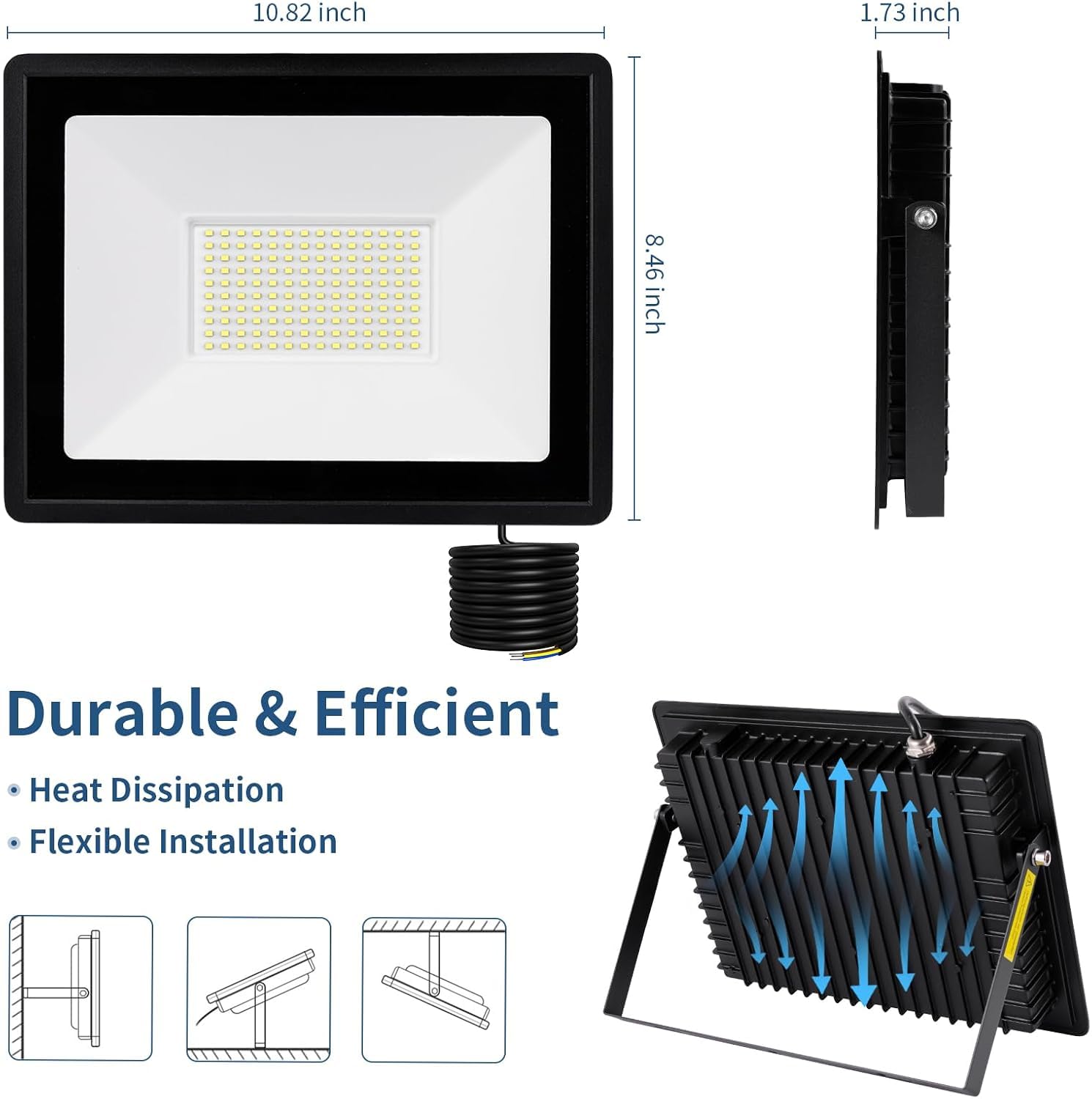 Reflektor LED 100 W, światła bezpieczeństwa IP66, super jasne światła światło LED 10000 lm, biały kinkiet światła dziennego 6500 K do ogrodu, patio, podwórka, podwórka, garażu(150W)