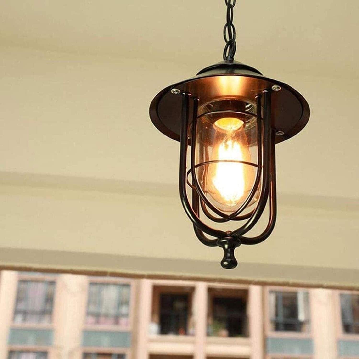 E27 Lámparas colgantes Lámpara colgante para exteriores Luz de techo retro Lámpara de linterna de metal industrial vintage Luces impermeables a prueba de lluvia Gazebo Villa Loft Patio Balcón Patio