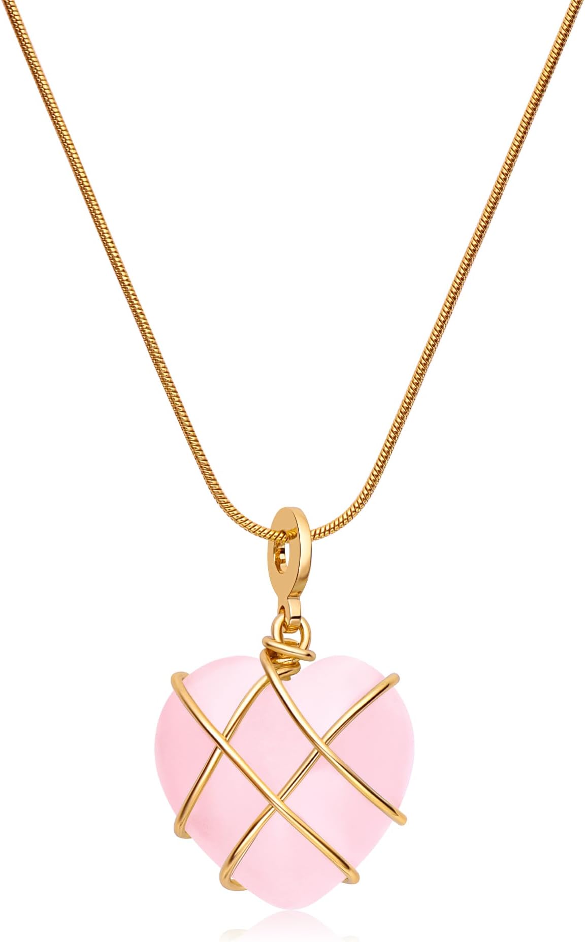 Medsor Rose Quartz Heart Opal Pendant For Women Girls Stainless Steel Friendship Necklaces