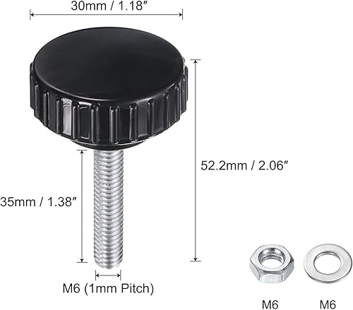 Miniatura 438 de uxcell Juego de 4 perillas moleteadas, tornillos de pulgar con tuercas y arandelas, rosca macho métrica M6 x 1.378 in, cabeza de plástico de 0.984