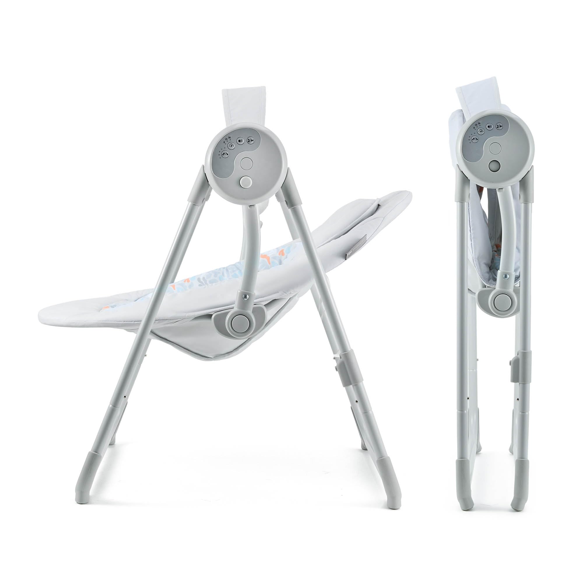 Kinderkraft SWINGEE - Balancín eléctrico para bebé con función oscilante, temporizador integrado, respaldo ajustable, 8 melodías de tranquilidad integradas, ligero y plegable, color gris