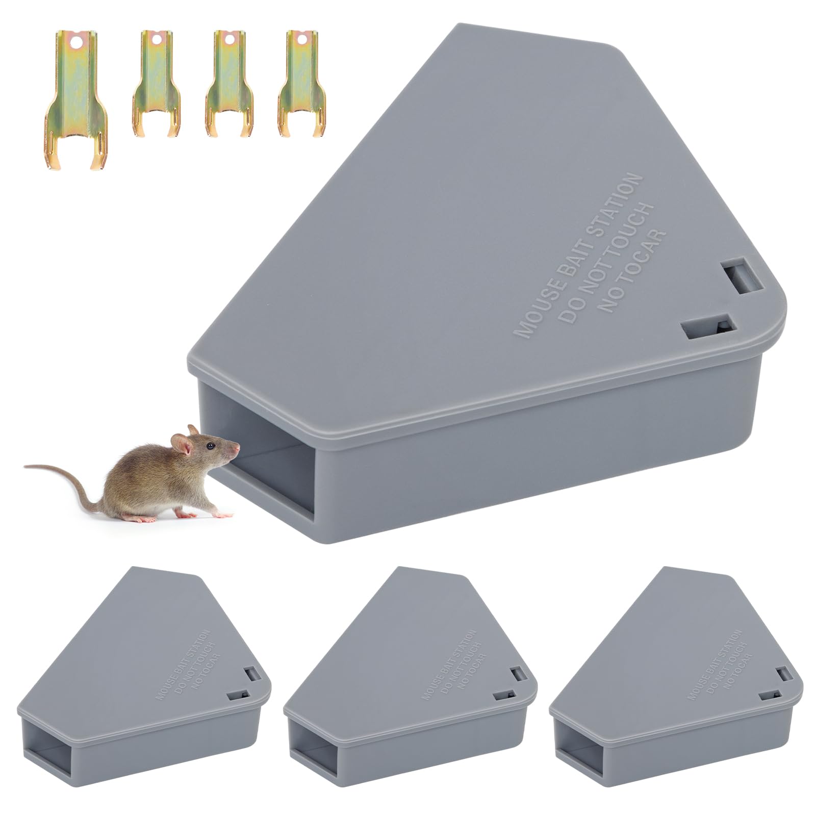 Mouse Station with Keys Grey 4 Pack, Key Required Mouse Stations, Mice Stations, Keeps Children and Pets Safe Indoor &amp; Outdoor