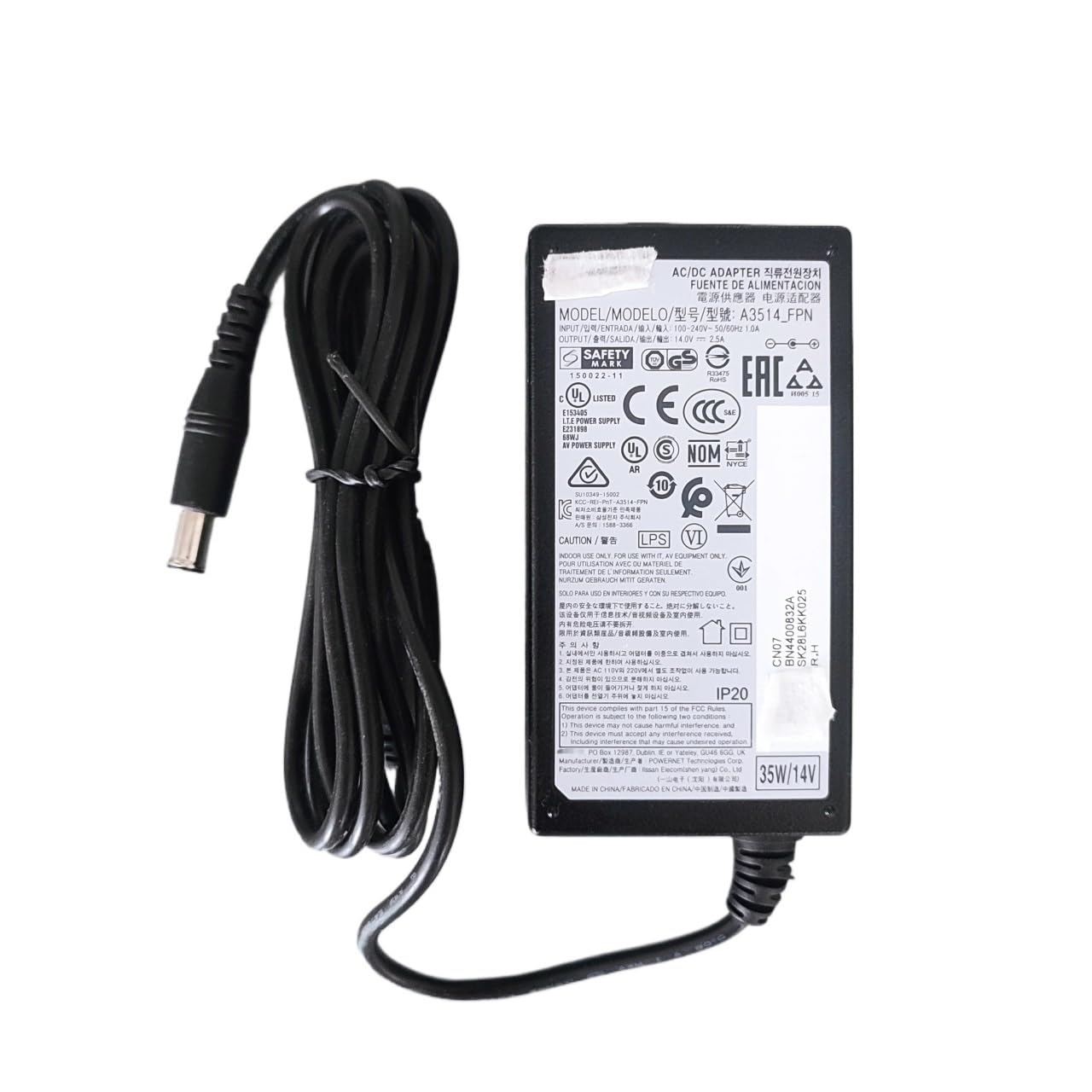 TNNBNT A3514_FPN 14V AC/DC 2.5A BN44-00832A 35W AC/DC Adapter Cable/Charger