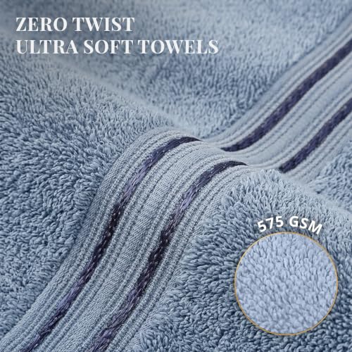 Image of LANE LINEN 575 GSM 100% Cotton Large Size Bath Towel - Dusk Blue | Zero-Twist Weave, Extra-Large 75x150cm, Quick Dry & Absorbent, Suits Bath, Gym & Travel