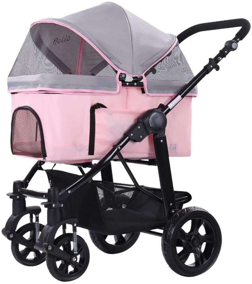 Cochecitos para Perros Rosas, Carrito para Mascotas de 4 Ruedas, Cochecito para Gatos, Plegable para Perros pequeños y medianos, Cochecito para Mascotas, Cochecito de Viaje, Transporte para Mascotas