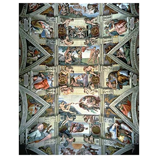 Michelangelo Buonarroti Sistine Chapel Ceiling and lunettes Vatican Museums and Galleries, Vatican City, Italy 24" x 19" Fine Art Giclee Reproduction Canvas Print (Unframed)