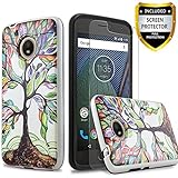 CircleMalls Moto E4 Case, 2-Piece Style Hybrid Shockproof Hard Case Cover With [Premium Screen Protector] And Touch Screen Pen For Motorola Moto E4 (Lucky Tree)