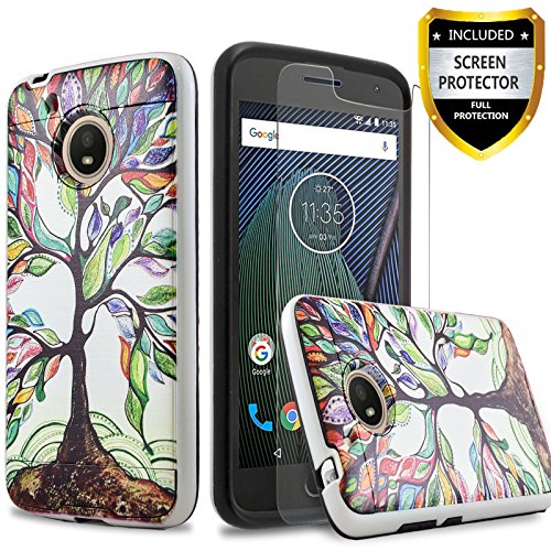 Circlemalls Moto E4 Case, 2-Piece Style Hybrid Shockproof Hard Case Cover with [Premium Screen Protector] and Touch Screen Pen for Motorola Moto E4 (Lucky Tree)