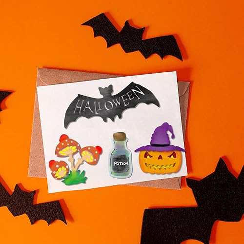 Miniatura 3 de Troqueles de murciélagos de calabaza de Halloween para hacer tarjetas, juegos de troqueles de corte de palabras de Halloween, plantillas de hongos
