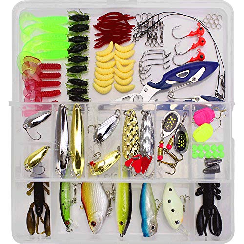 VOANZO 101-teiliges Angelköder-Set, Fischköder-Set mit Angelbox, inklusive Kurbelköder, Swimbaits, Spinnerbaits, Wirbel, Offset-Haken für Barsch, Forelle, Lachs