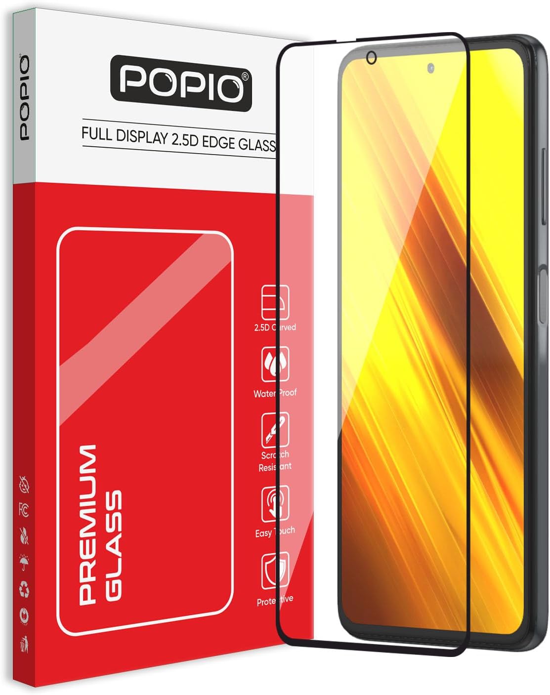 POPIO Tempered Glass Screen Protector Compatible For Xiaomi Poco X3 / Poco X3 Pro (Black) With Edge To Edge Coverage And Easy Installation Kit For Cellphone