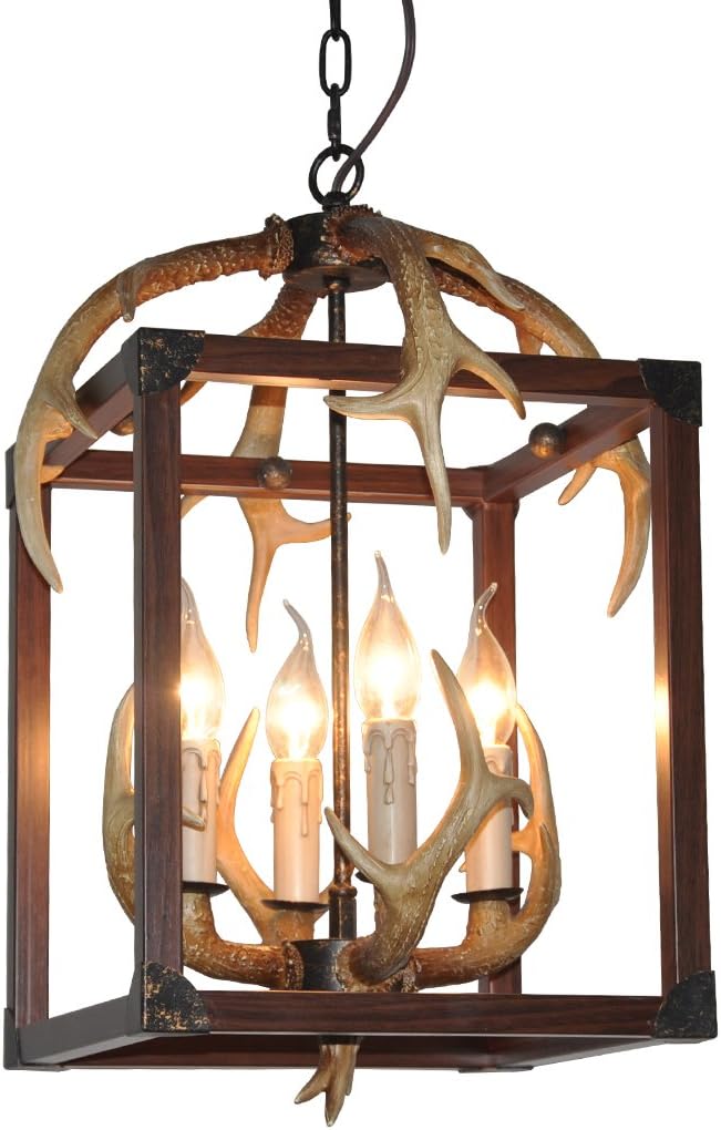 & Perfect ** - Antler Ceiling Light Vintage Style Chandelier, Resin Pendant Light with 6 Spiral Lamp Holder of E14, Indoor Decorative Twig Lights for Living room,Bar,Cafe,Dining room