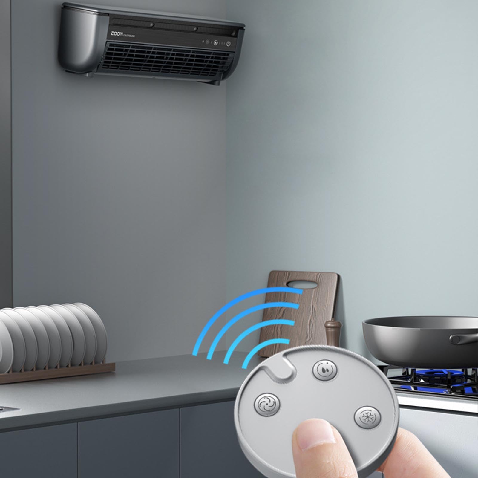 Ohne Bohren Wandklimagerät Ventilator, Kabelloser Wandluftkühler für Zuhause mit 3 Geschwindigkeiten, Mini Klimaanlage mit Fernbedienung, Schnell Kühlung Kaltluftventilator für Schlafzimmer, Zuhause